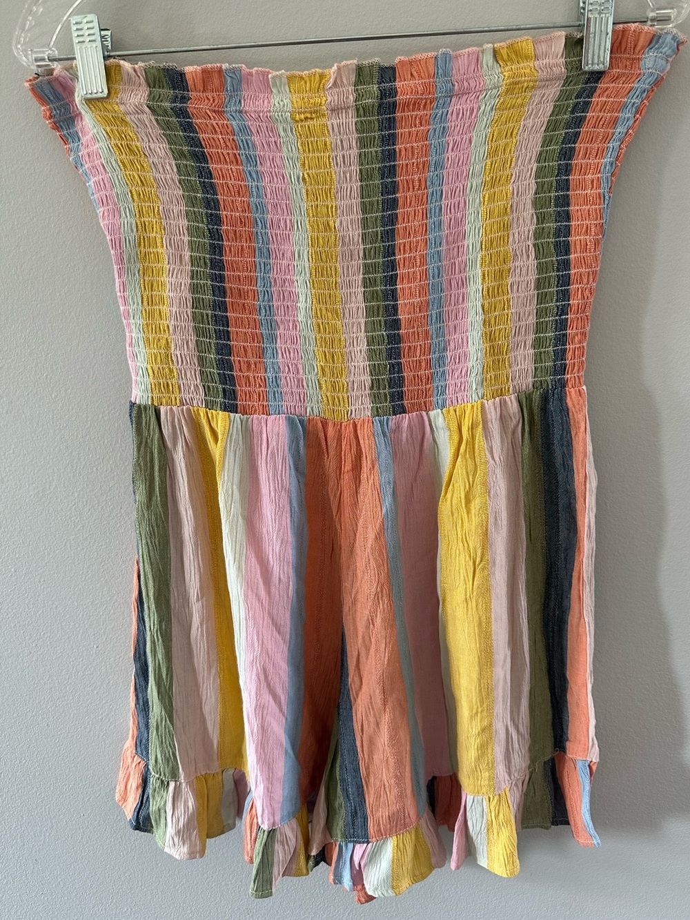 Magnolia Boutique Striped Smocked Strapless Romper Size Large Boho